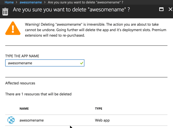 Azure Delete App Service